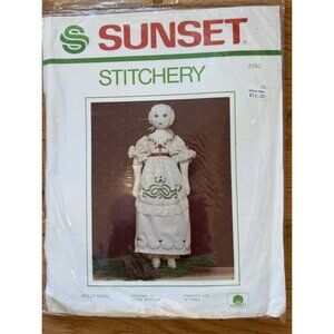 Sunset Stitchery Embroidery Kit 2192 Holly Noel 19" Doll Christmas Cotton NEW